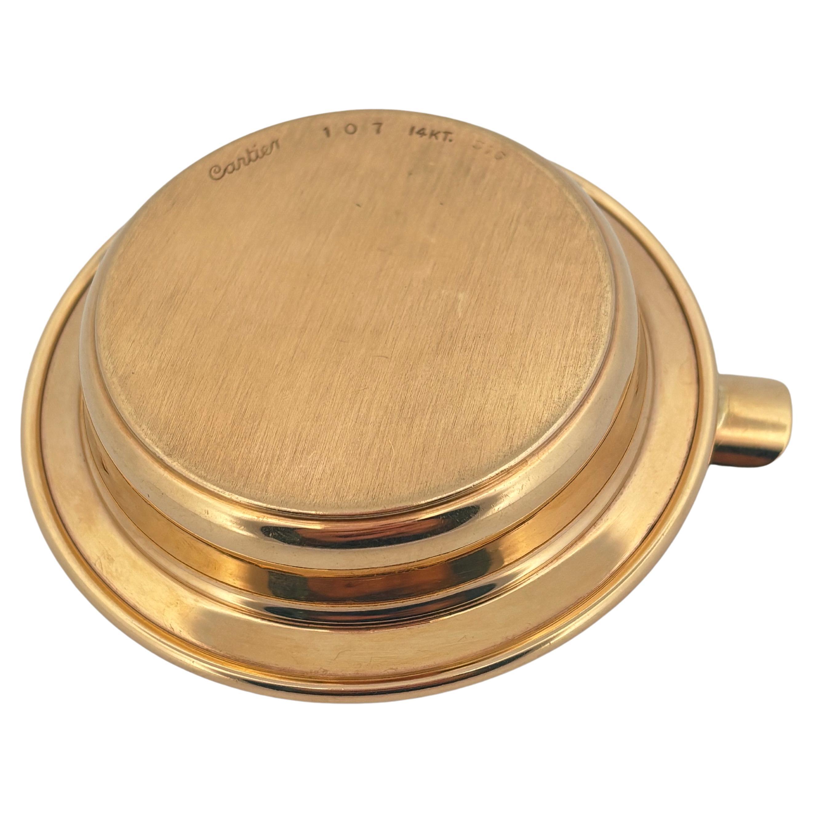 Retro Cartier Vintage 14K Yellow Gold Round Ash Tray Holder Dish For Sale