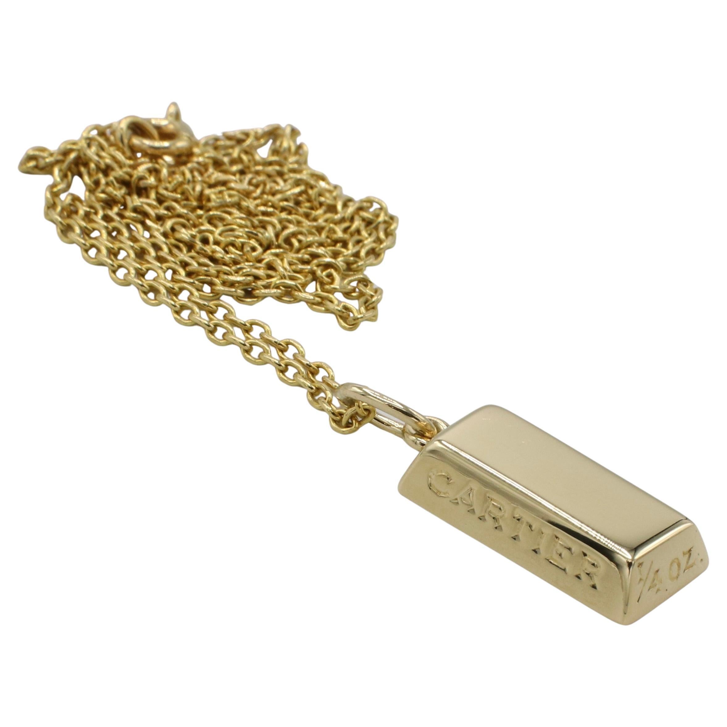 Cartier Vintage 18 Karat  1/4 Quarter Ounce Gold Bar Pendant Charm Drop Necklace In Excellent Condition In  Baltimore, MD