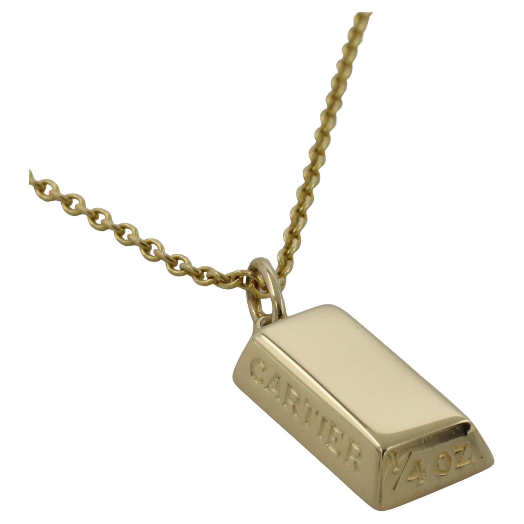 Women's or Men's Cartier Vintage 18 Karat  1/4 Quarter Ounce Gold Bar Pendant Charm Drop Necklace