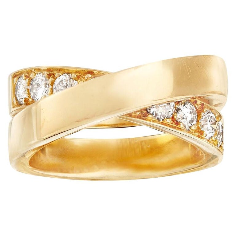 Cartier Vintage 18 Karat Gold Criss Cross Ring With Diamonds For Sale At 1stdibs