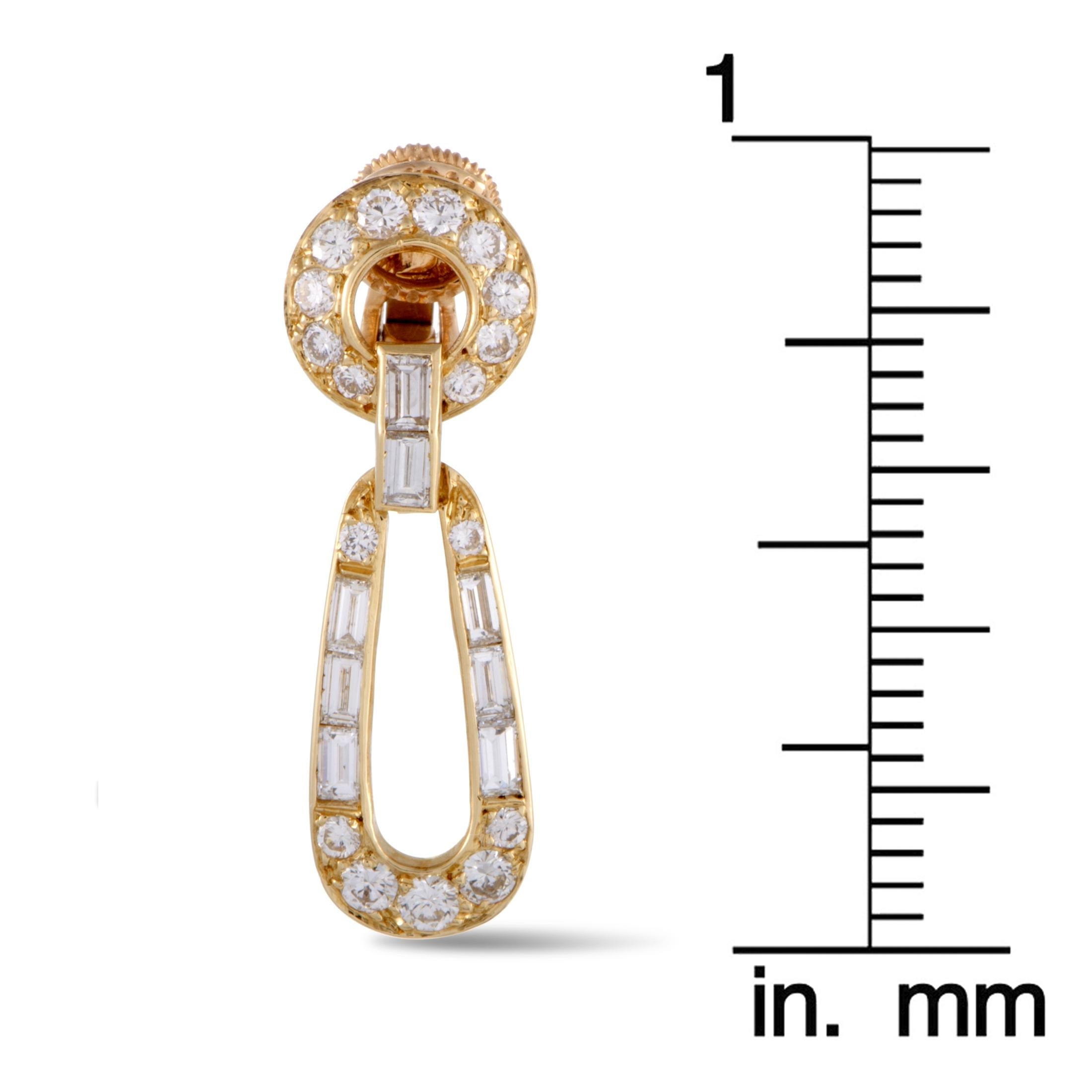 Women's Cartier Vintage 18 Karat Gold Round and Baguette Diamonds Loop Clip-On Earrings