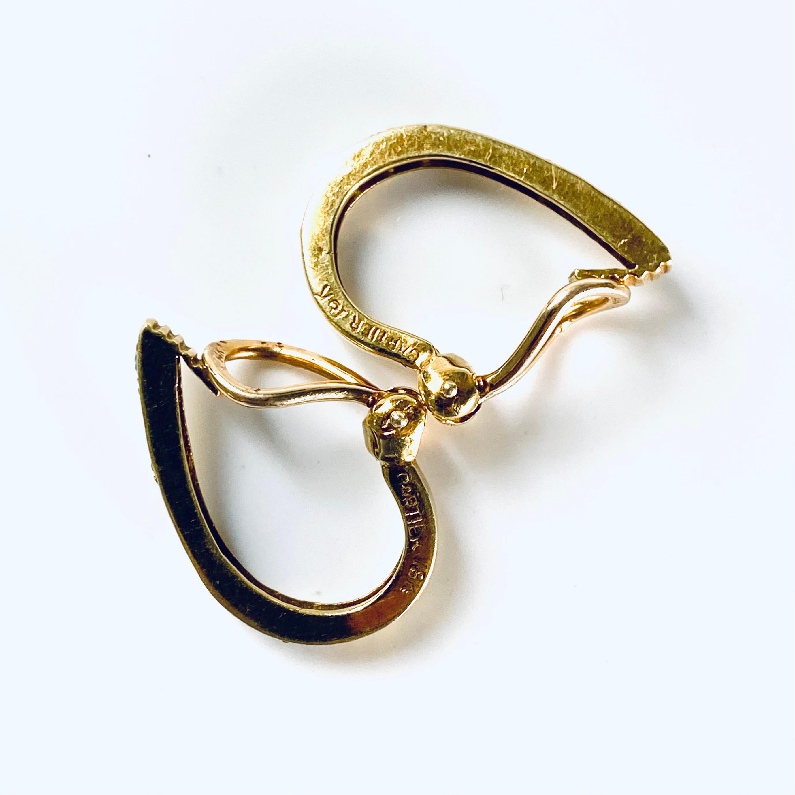 Cartier Vintage 18 Karat Yellow Gold Diamond 0.90 Inch Hoop Earrings 7