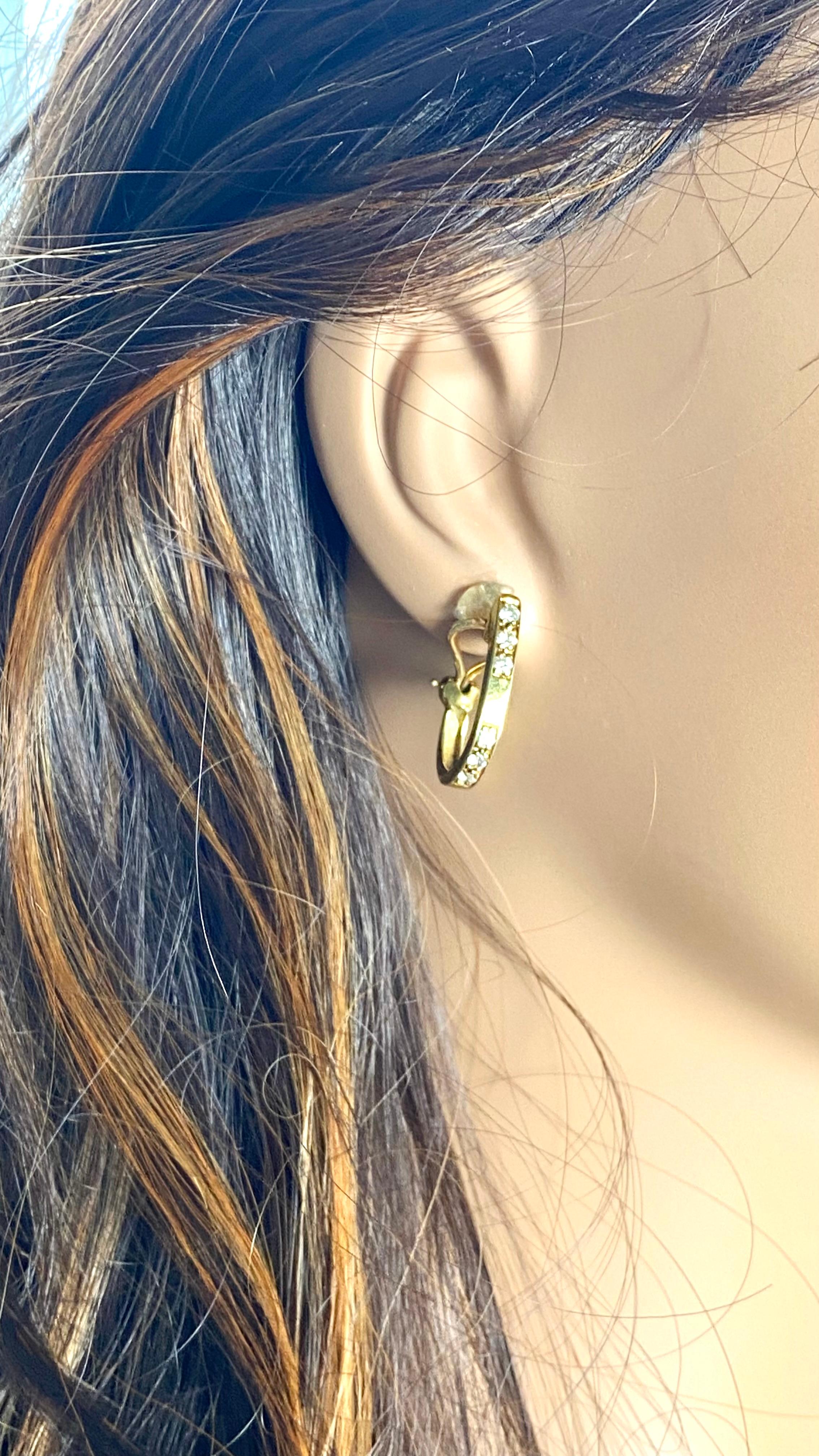 Pendientes de aro Cartier Vintage de oro amarillo de 18 quilates con diamantes de 0,90 pulgadas en Bueno estado para la venta en New York, NY