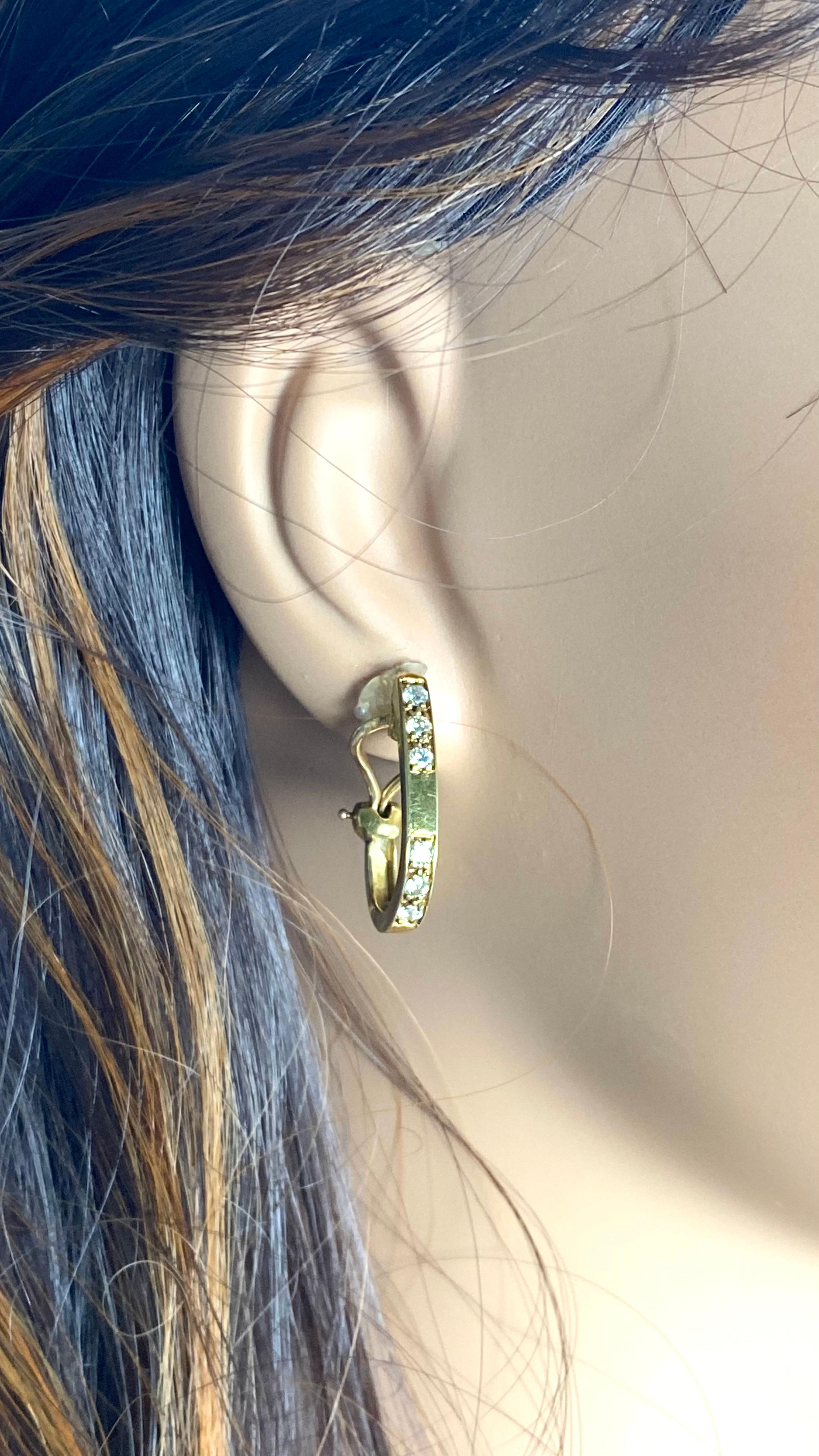 Cartier Vintage 18 Karat Yellow Gold Diamond 0.90 Inch Hoop Earrings 1