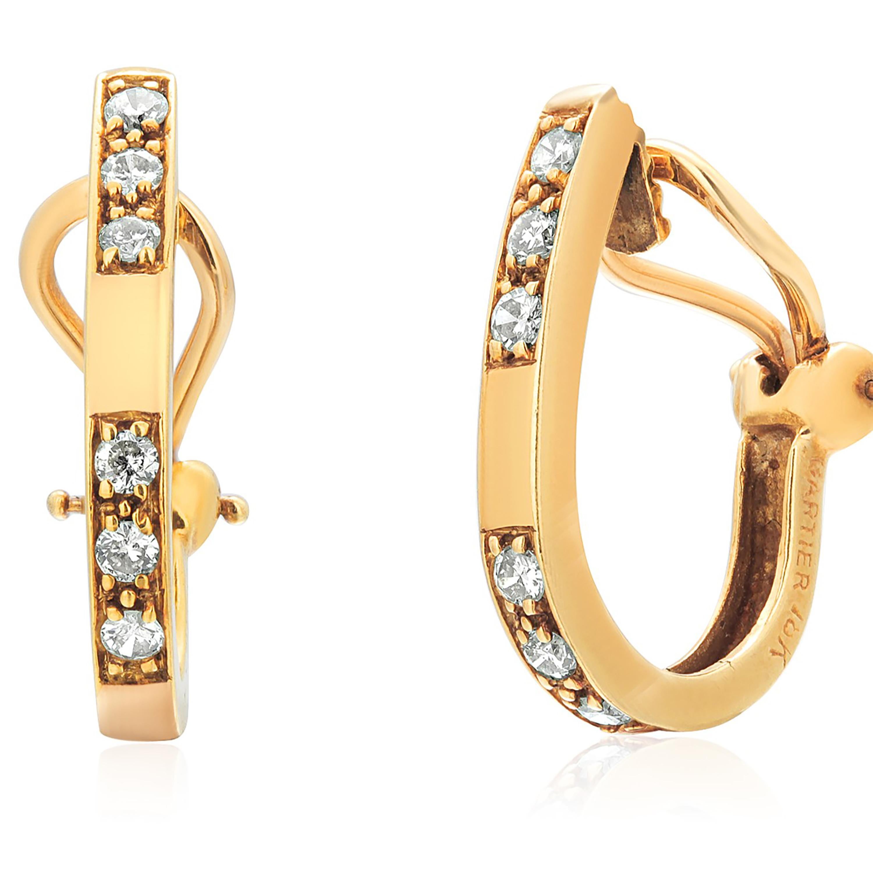 Cartier Vintage 18 Karat Yellow Gold Diamond 0.90 Inch Hoop Earrings 2