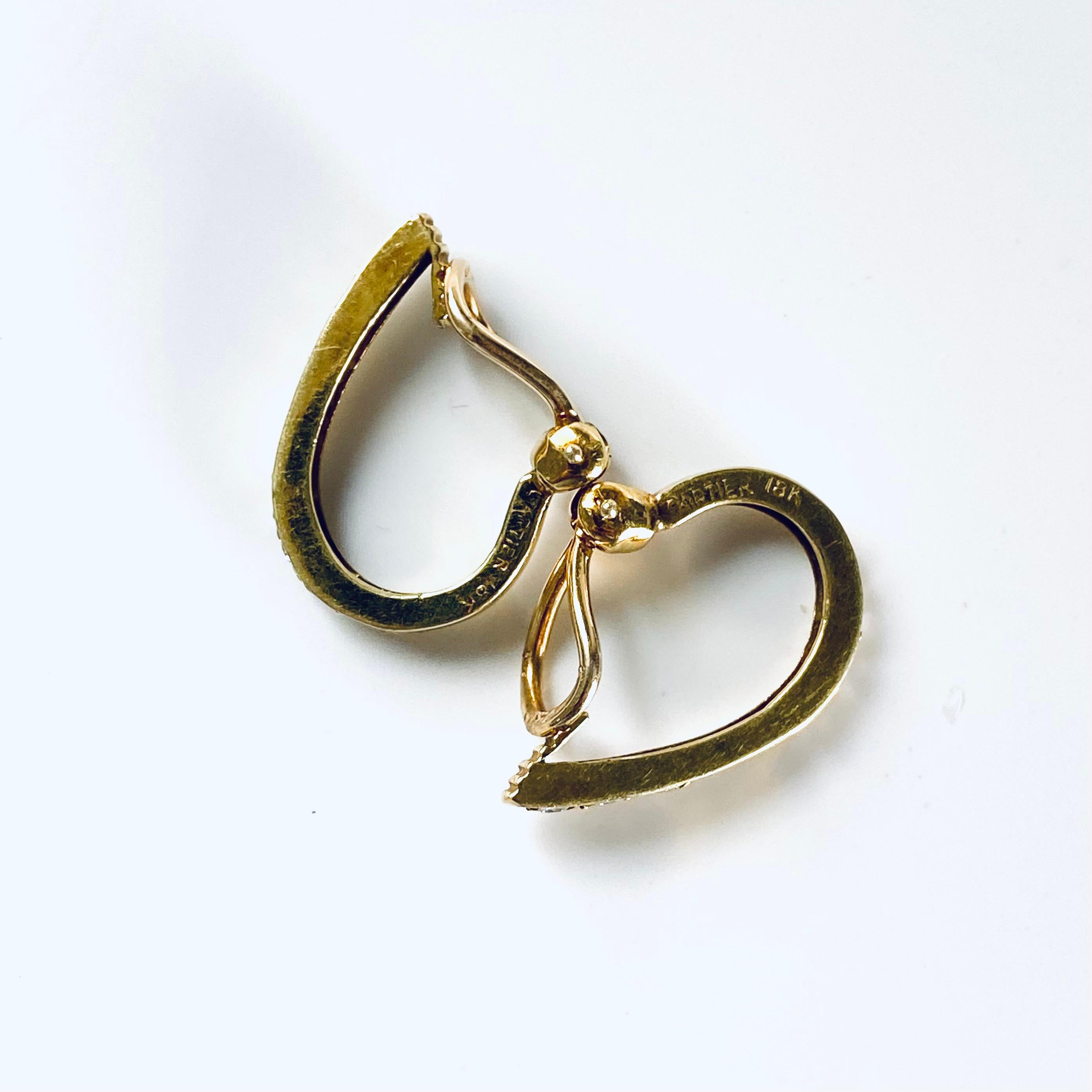 Cartier Vintage 18 Karat Yellow Gold Diamond 0.90 Inch Hoop Earrings 3