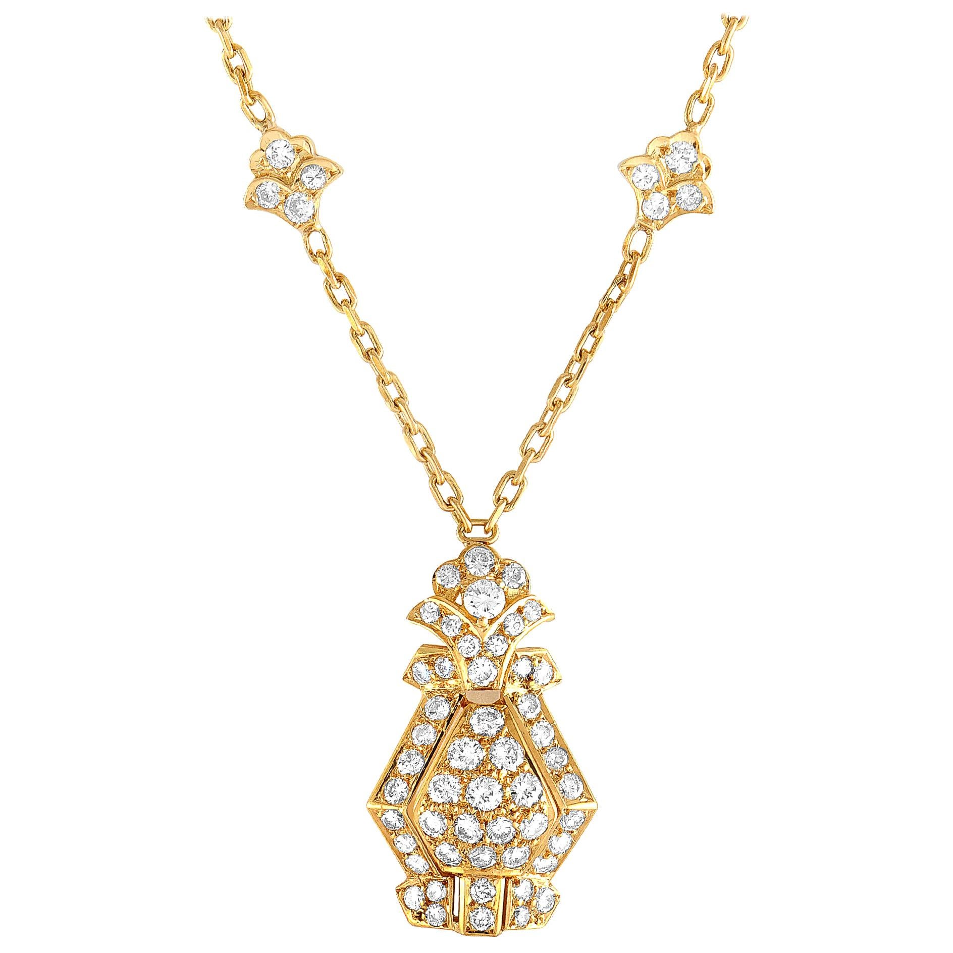 Cartier Vintage 18 Karat Yellow Gold Diamond Pave Pendant Necklace