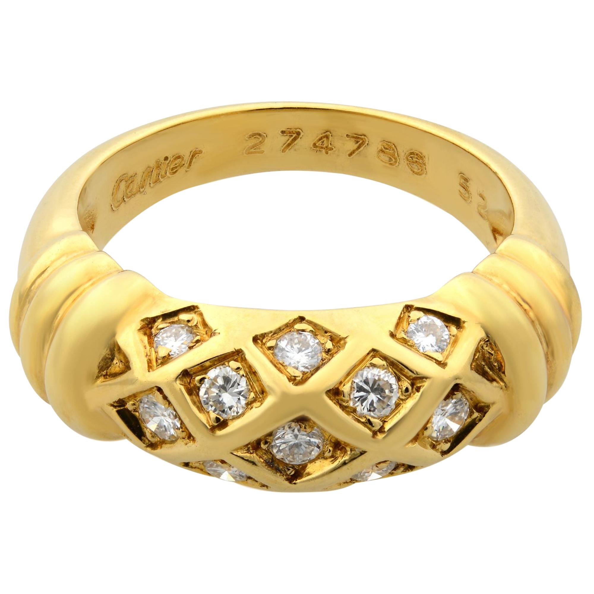 Cartier Vintage 18 Karat Yellow Gold Diamond Ring For Sale