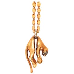 Cartier Vintage 18 Karat Yellow Gold Hanging Panther Diamond Necklace