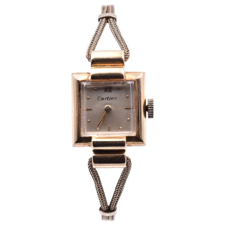 Cartier Vintage 18 Karat Yellow Gold Ladies Square Watch at 1stDibs