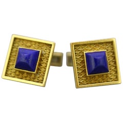 Cartier, Vintage 18 Karat Yellow Gold Men's Cufflinks with Natural Lapis Lazuli