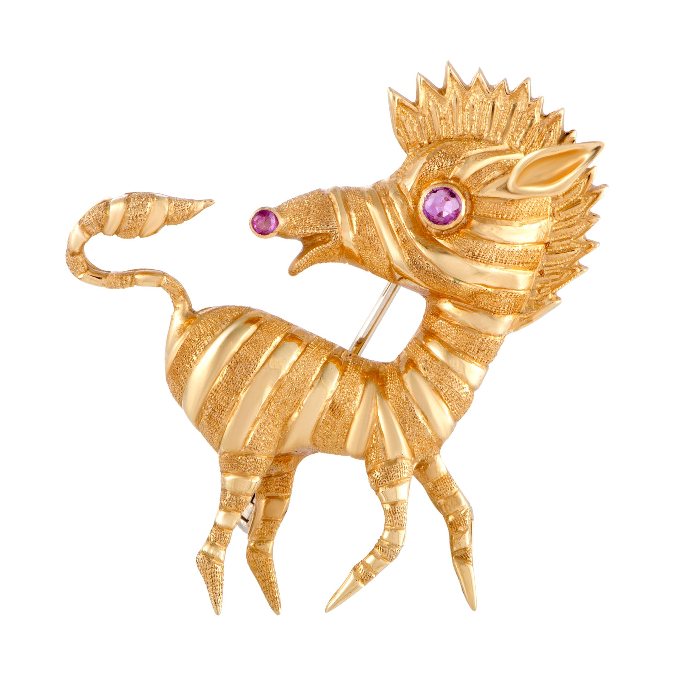 Cartier Vintage 18 Karat Yellow Gold Ruby Zebra Brooch