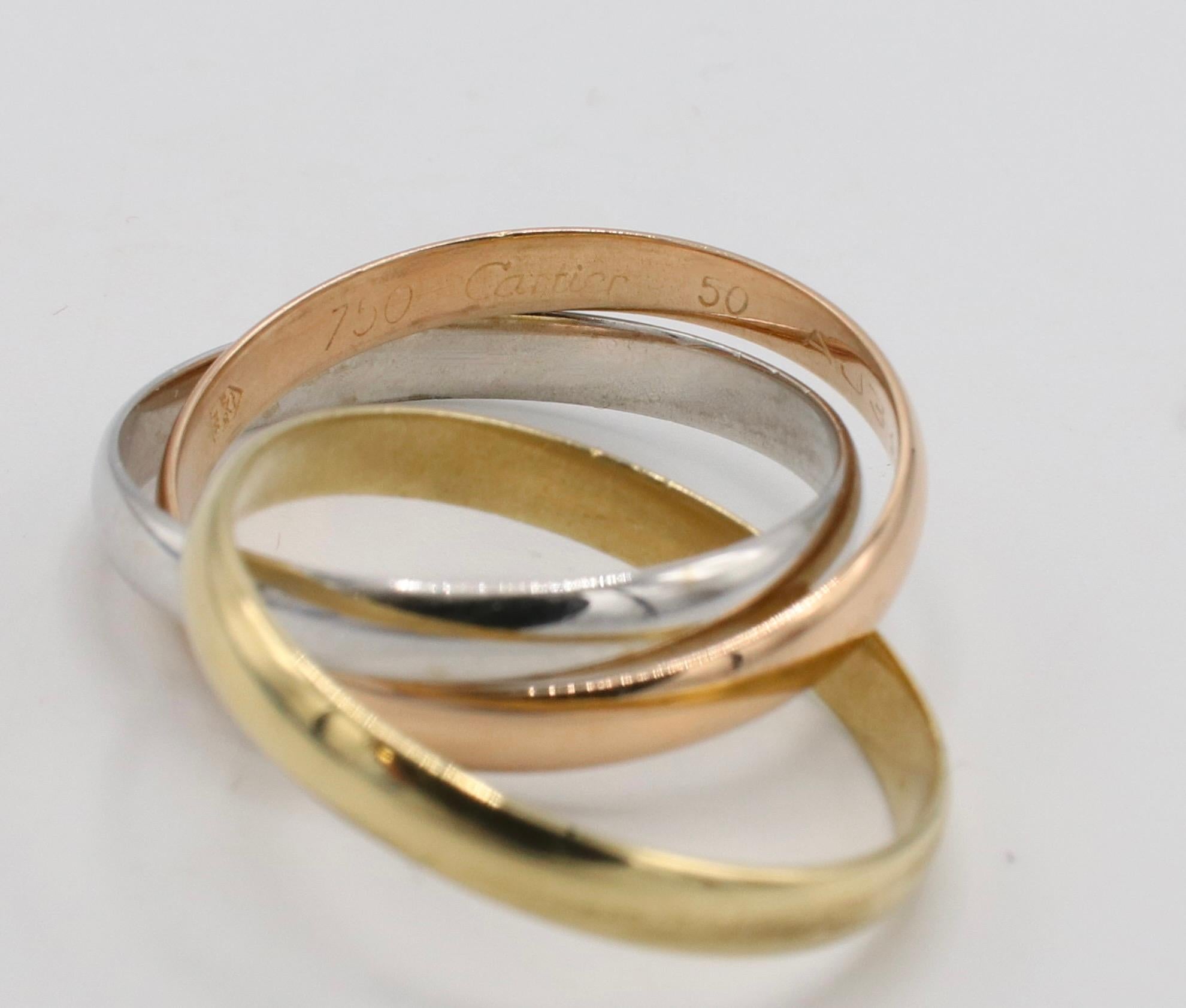 Cartier Vintage 18 Karat Yellow Gold Tri-Color Trinity Rolling Band Ring  In Excellent Condition In  Baltimore, MD