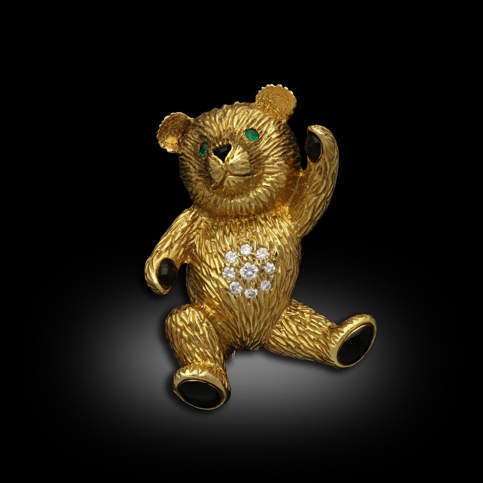 Cartier Vintage 18ct Gelbgold und Edelstein-besetzte Teddybär-Brosche 1987 (Brillantschliff) im Angebot