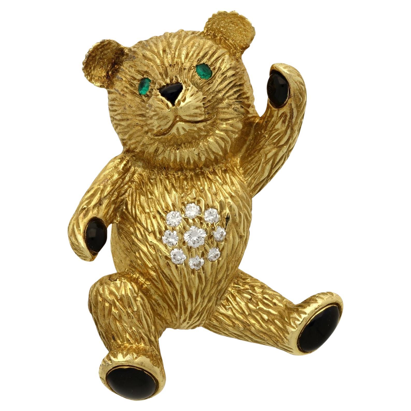 Cartier Vintage 18ct Yellow Gold and Gem-set Teddy Bear Brooch 1987