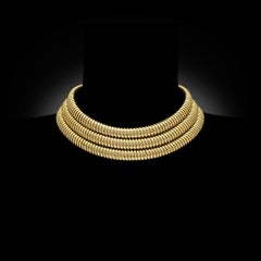 Cartier Vintage 18ct Yellow Gold Triple Row Tubogas Necklace circa 1987