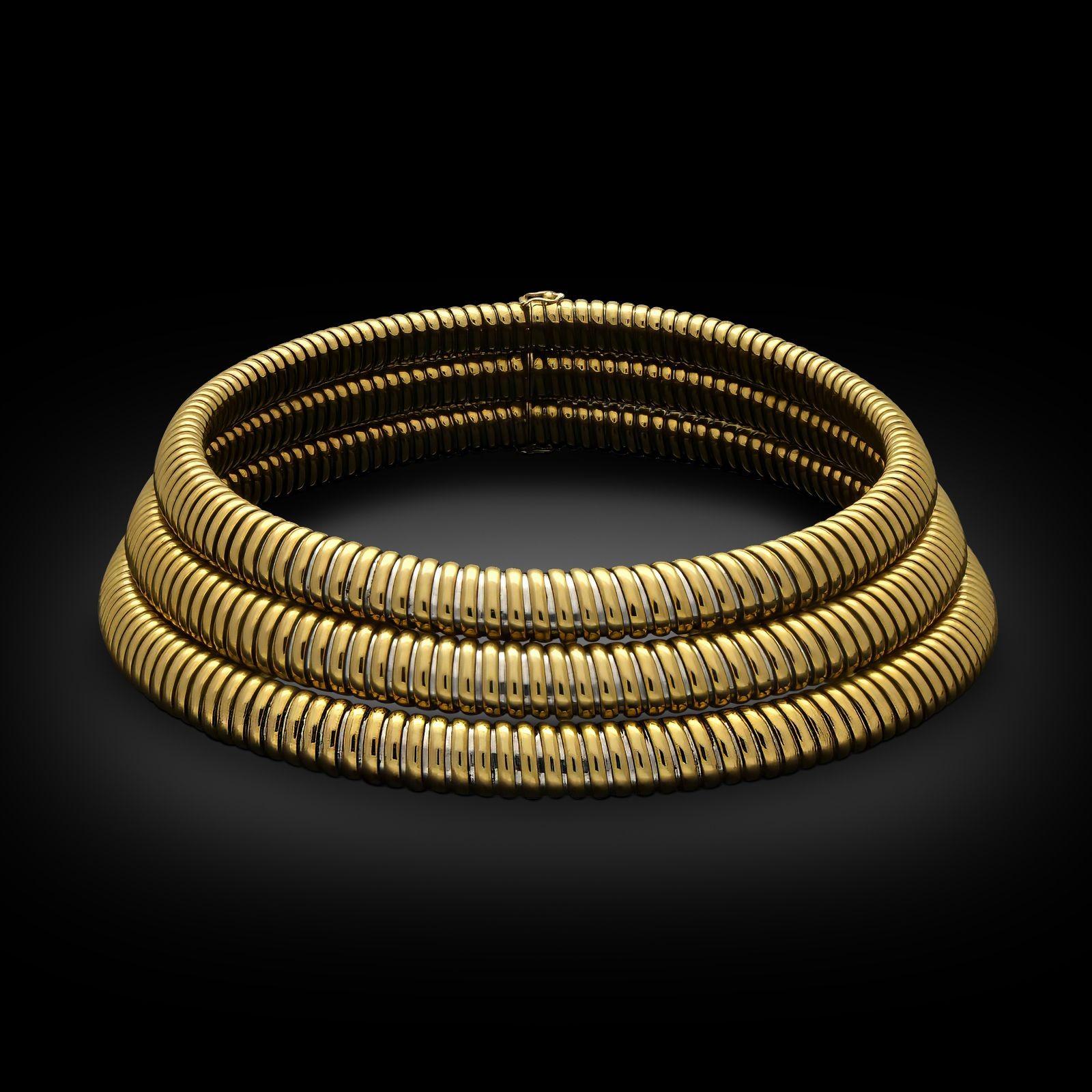 Cartier Vintage, collana a tre file di tubogas in oro giallo 18 ct, circa 1987 In condizioni ottime in vendita a London, GB