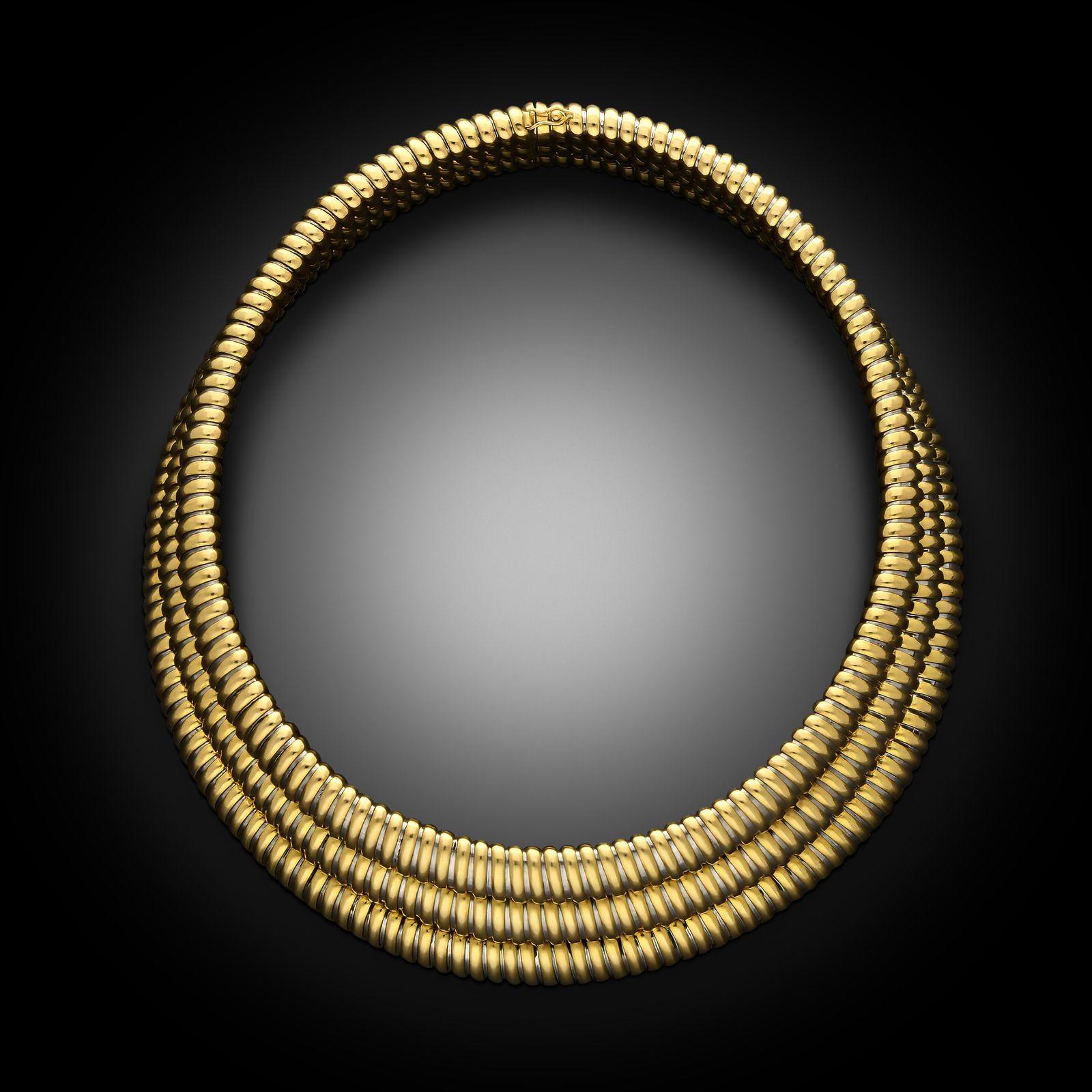 da uomo o donna Cartier Vintage, collana a tre file di tubogas in oro giallo 18 ct, circa 1987 in vendita