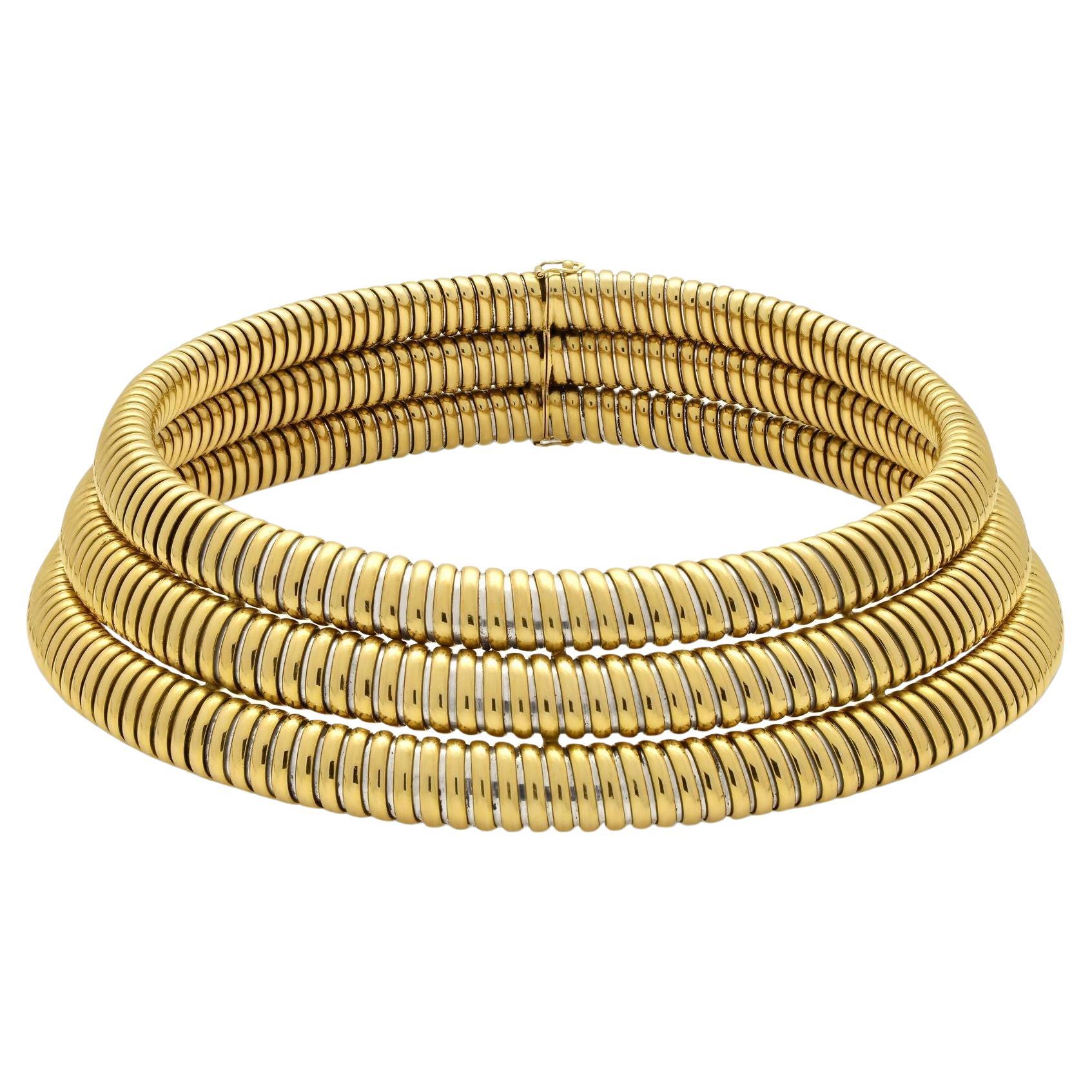 Cartier Vintage, collana a tre file di tubogas in oro giallo 18 ct, circa 1987 in vendita