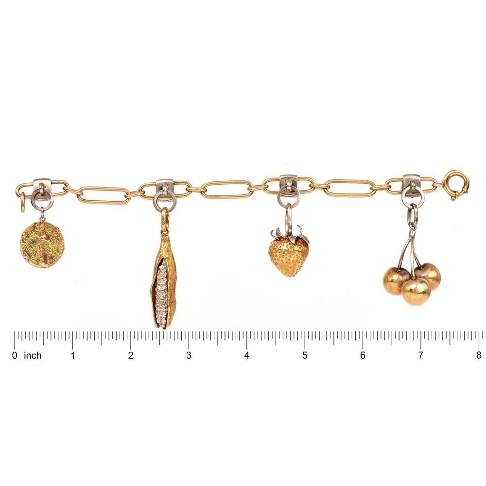 Cartier Vintage 18K 22K Gold Obst von Sommermünze Charm-Armband (Retro)