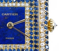 Cartier Vintage 18k Gold Diamond Sapphire Lapis Lazuli Ladies Watch