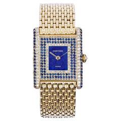 Cartier Vintage 18k Gold Diamond Sapphire Lapis Lazuli Ladies Watch