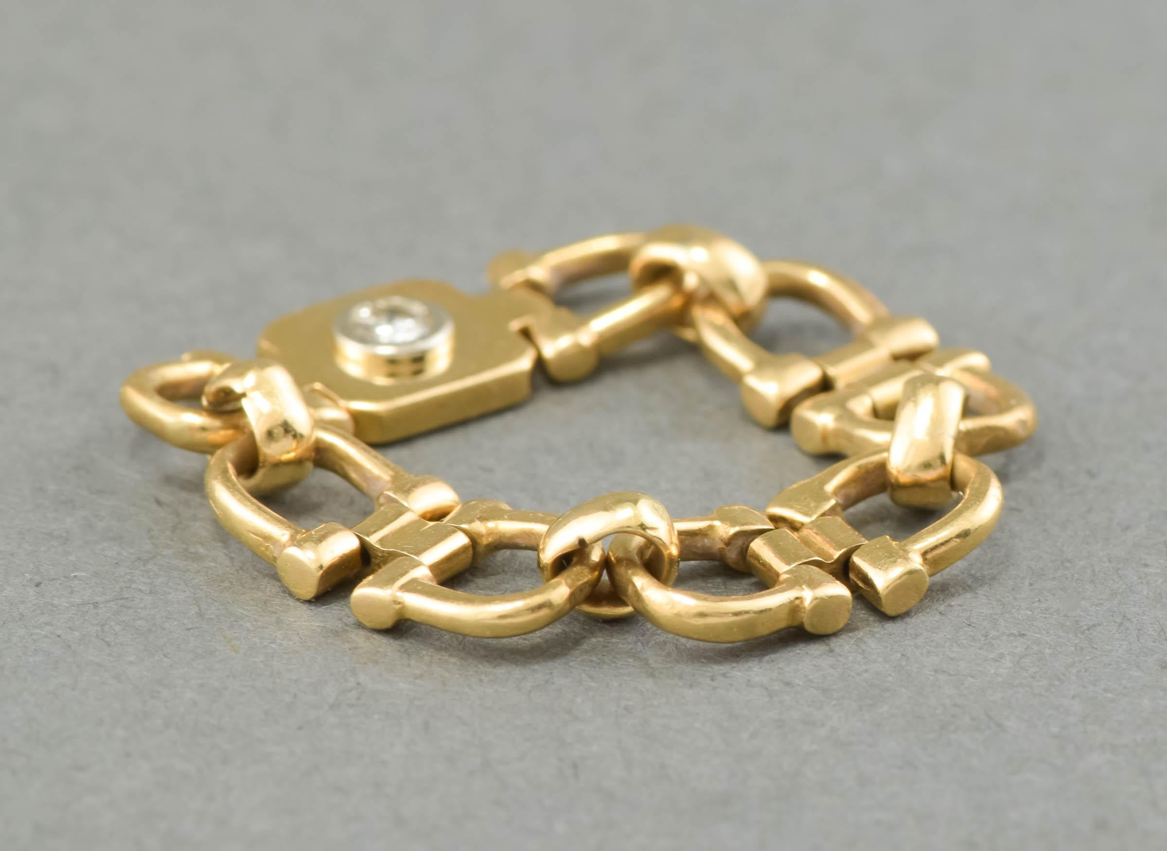 Brilliant Cut Cartier Vintage 18k Gold Equestrian Diamond Horse Bit Link Ring, circa 1980s