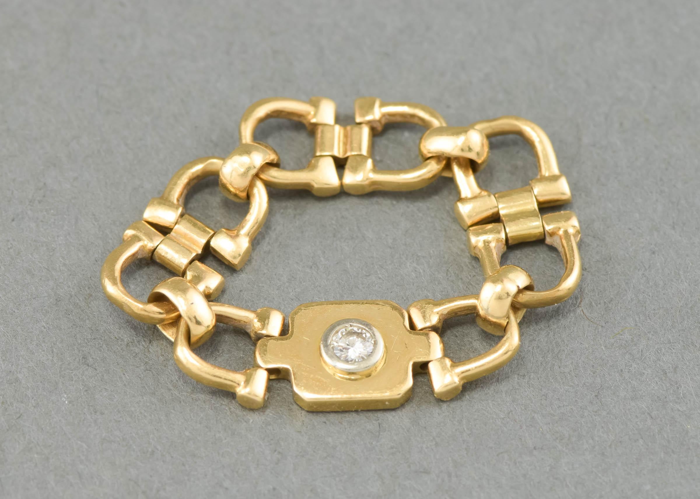 Cartier Vintage 18k Gold Equestrian Diamond Horse Bit Link Ring, circa 1980s In Good Condition In Danvers, MA