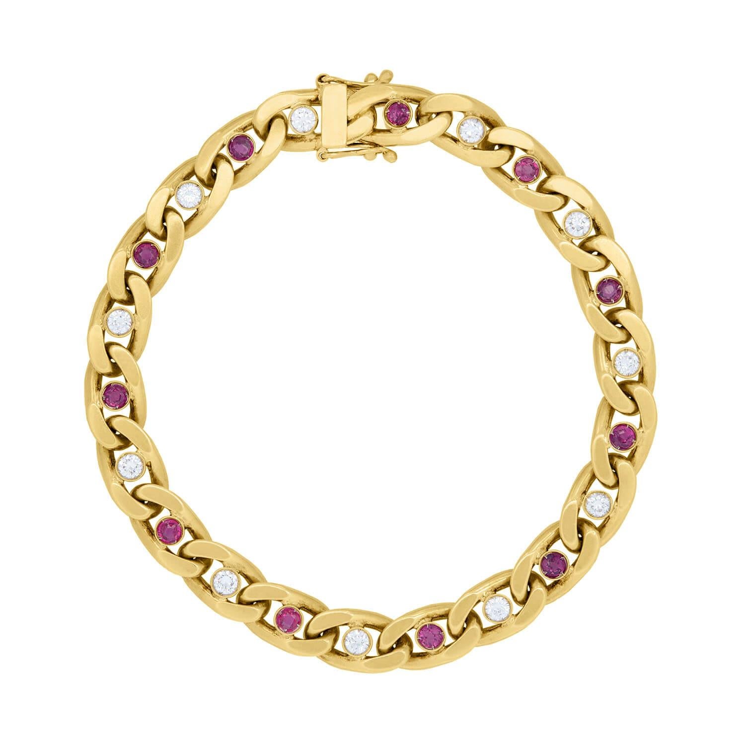 CARTIER Vintage 18k/Platinum Diamond and Ruby Cuban Link Bracelet In Good Condition For Sale In Narberth, PA