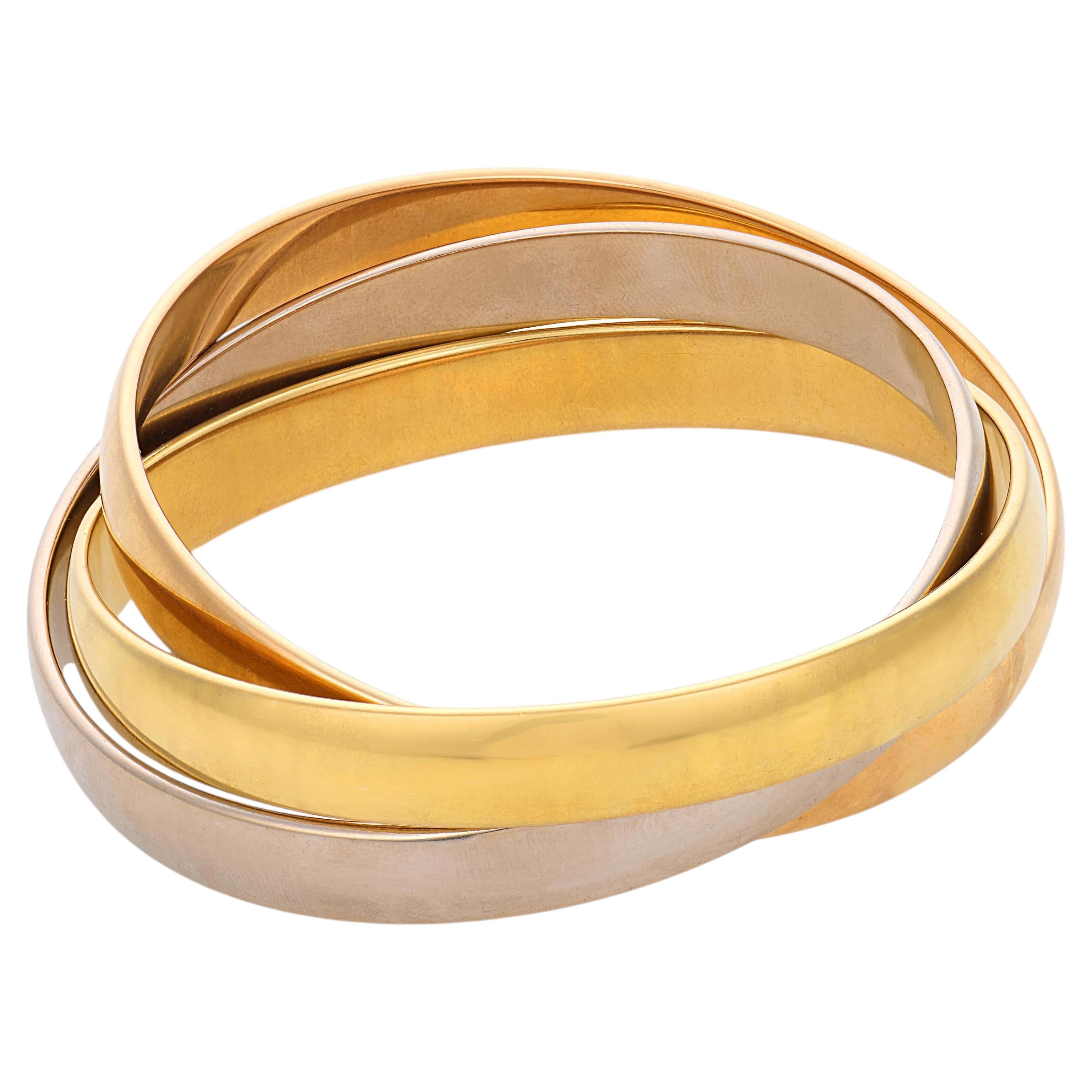 Cartier vintage 18k tricolor gold large trinity bracelet