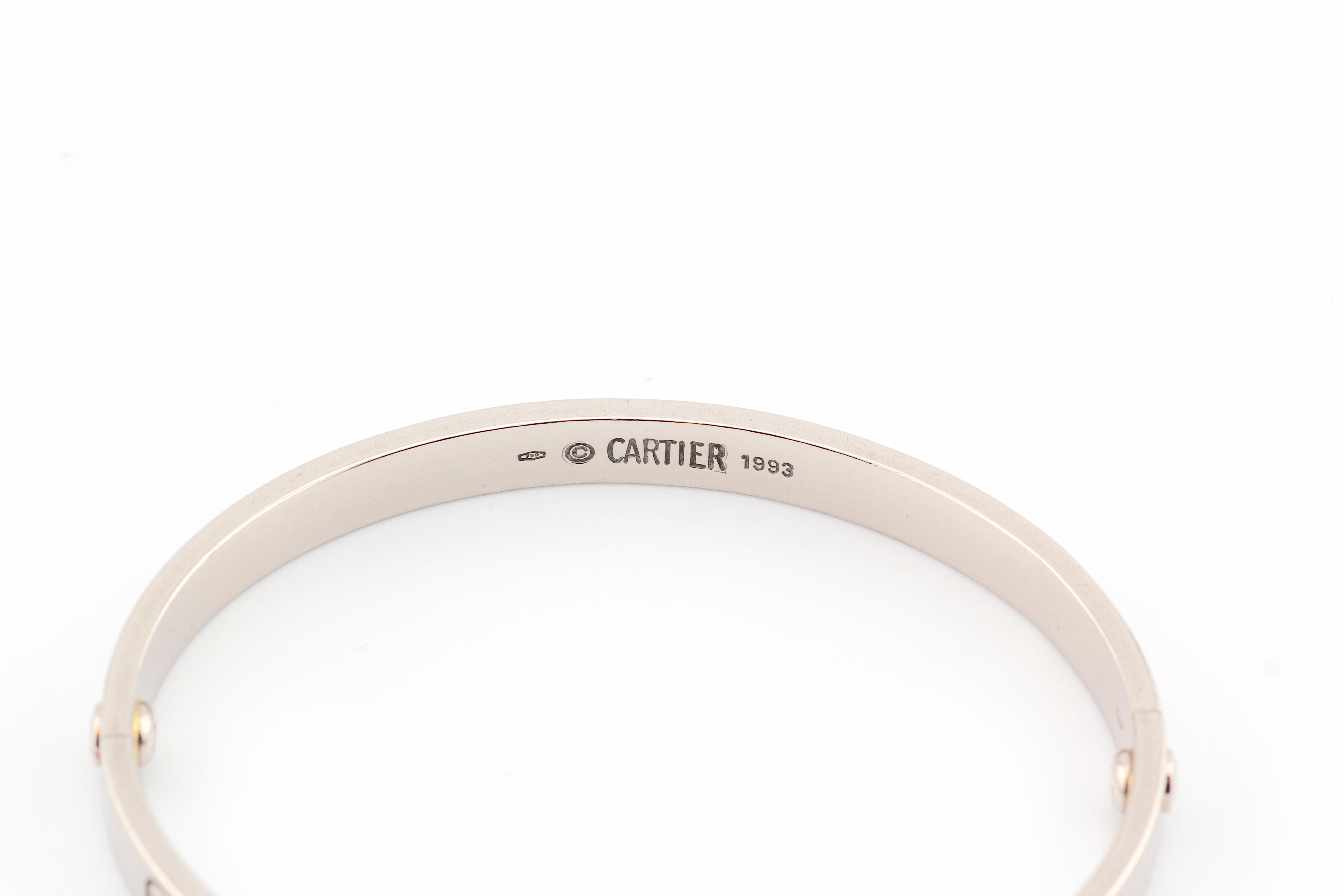 Cartier Vintage 18k White Gold Love Bracelet Size 18 2