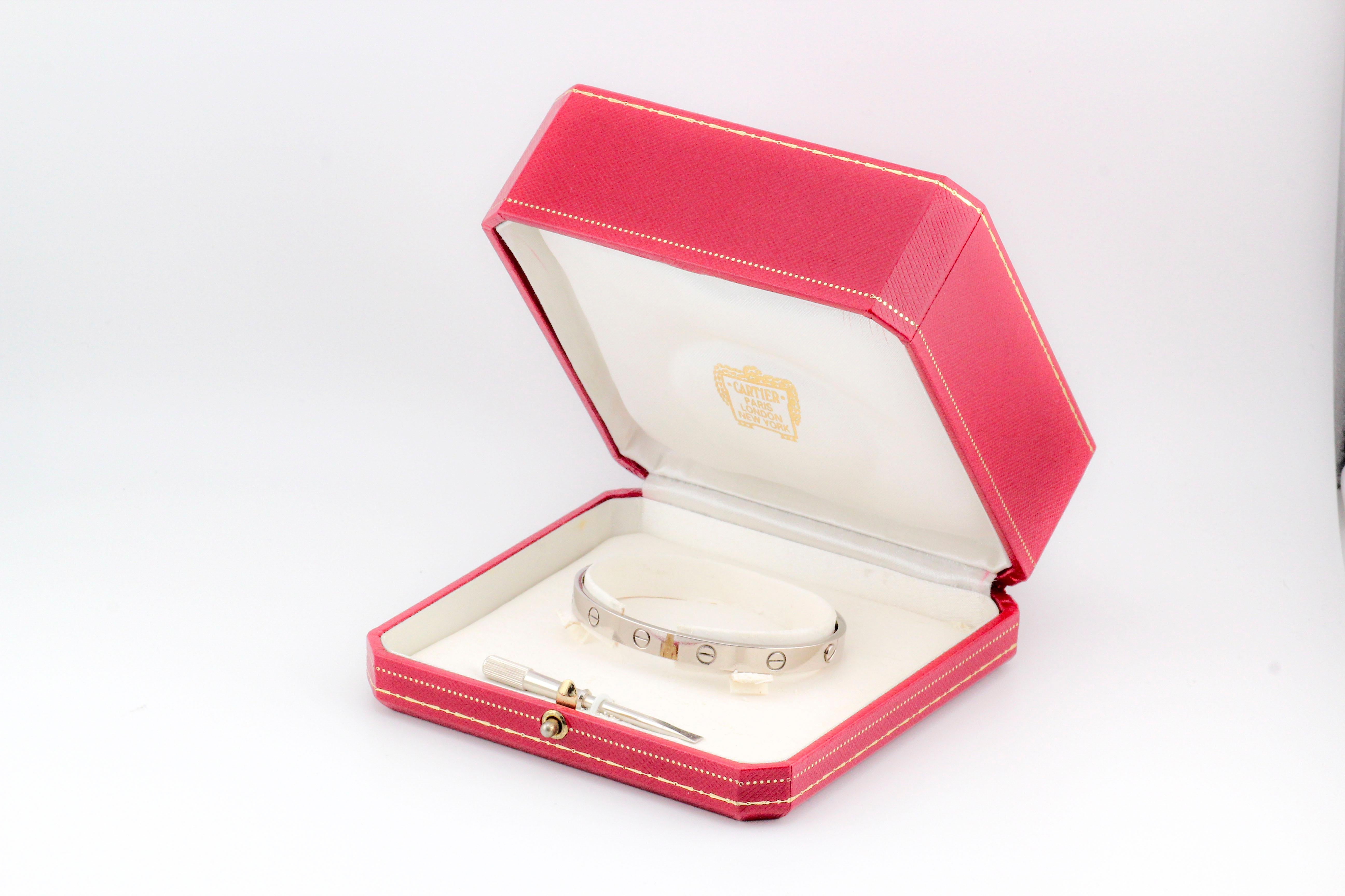Cartier Vintage 18k White Gold Love Bracelet Size 18 5