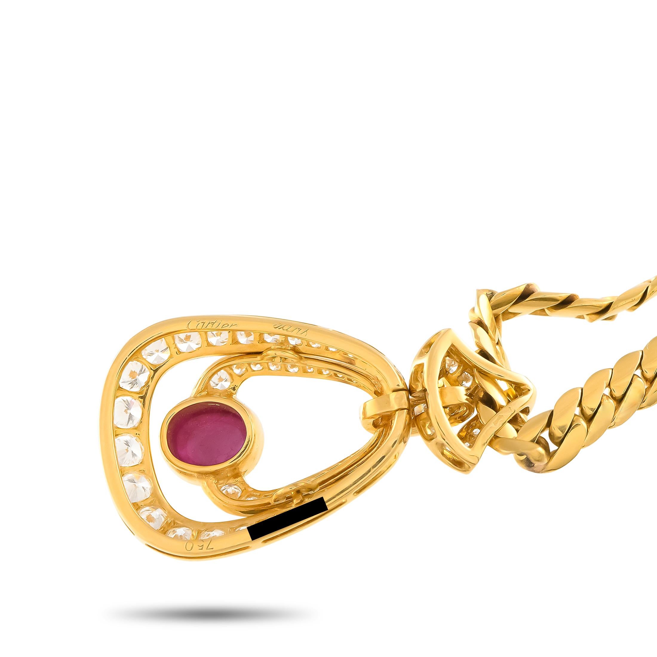 De las mujeres Collar Cartier Vintage de oro amarillo de 18 quilates con 1,70 quilates de diamantes y rubíes