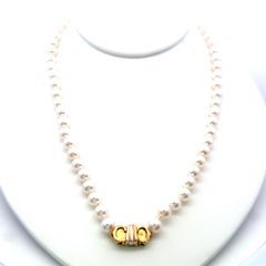 Cartier Vintage 18K Yellow Gold Beaded Necklace with 6.3-6.7mm Pearls 31.8 Grams