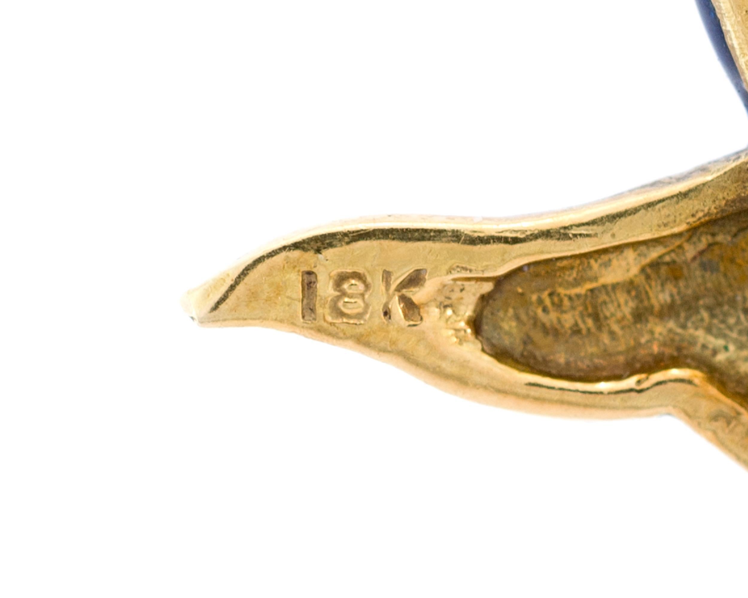 Cartier Vintage 18K Yellow Gold Blue Green Enamel Fish Brooch with Ruby Eye For Sale 3