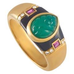 Cartier Vintage 18 Karat Yellow Gold Diamond, Chrysoprase, Ruby and Onyx Ring