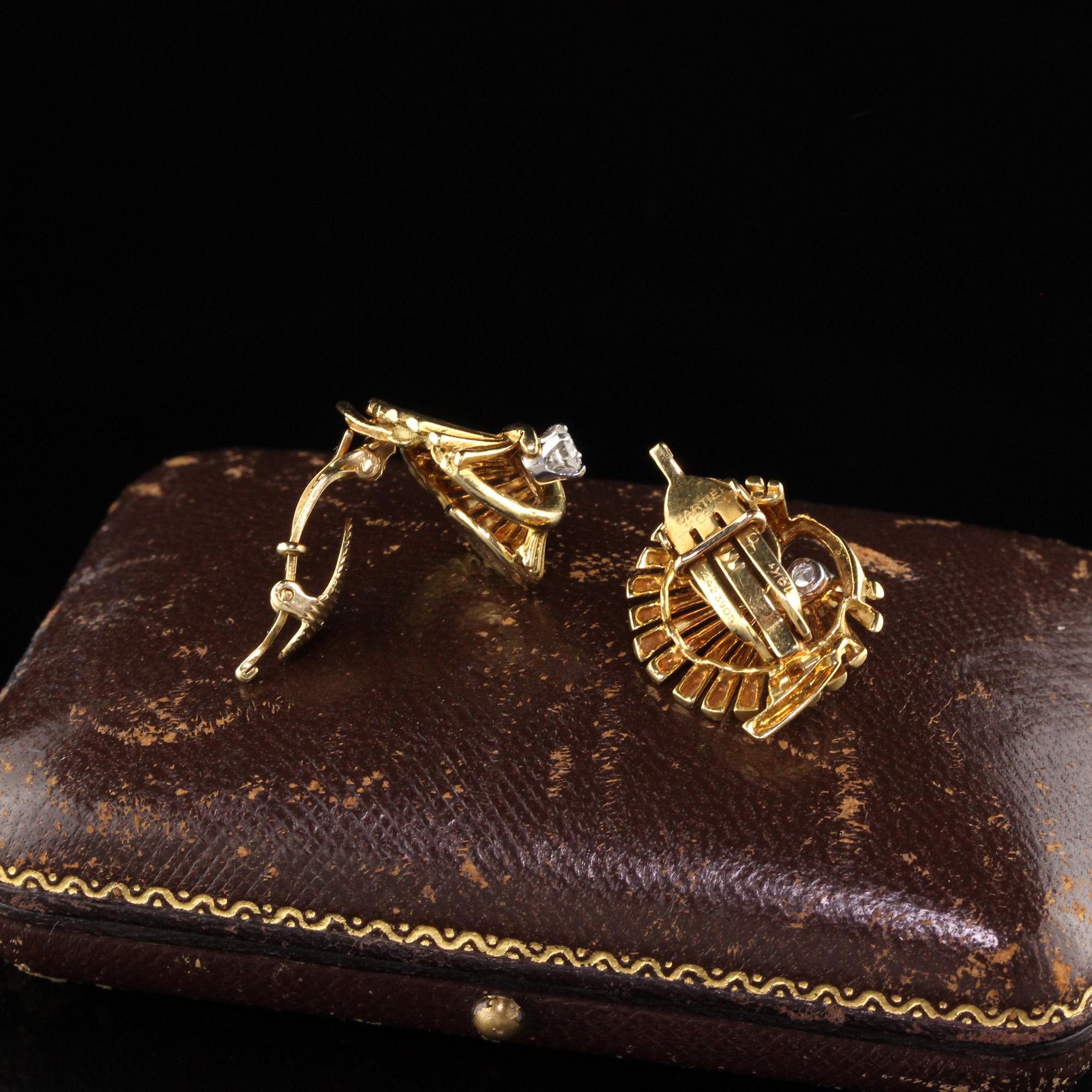 Retro Cartier Vintage 18 Karat Yellow Gold Diamond Earrings