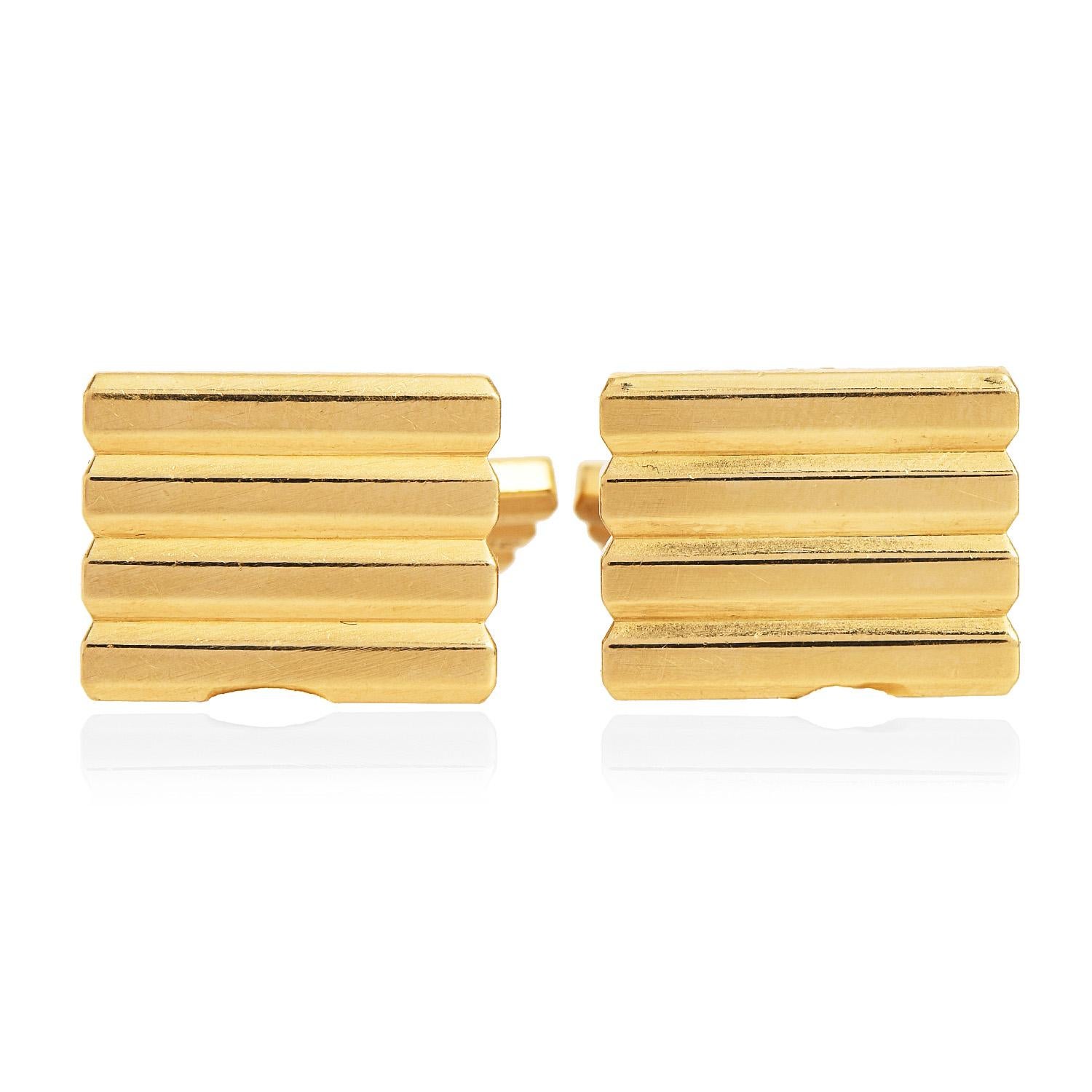 CARTIER Vintage 18K Yellow Gold Geometric Cufflinks In Excellent Condition For Sale In Miami, FL