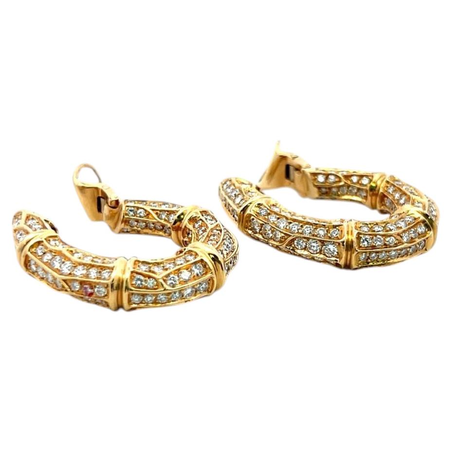 Orecchini a cerchio Cartier Vintage in oro giallo 18 carati con 8 carati di diamanti rotondi F VS