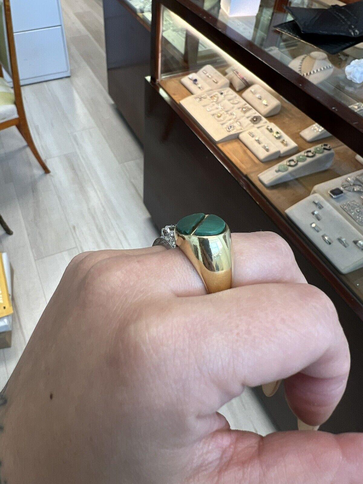 Cartier Vintage 18k Yellow Gold & Malachite Cocktail Ring Fully Hallmarked Rare 5