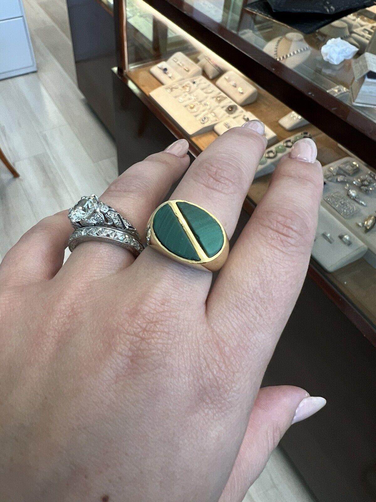 Cartier Vintage 18k Yellow Gold & Malachite Cocktail Ring Fully Hallmarked Rare 3
