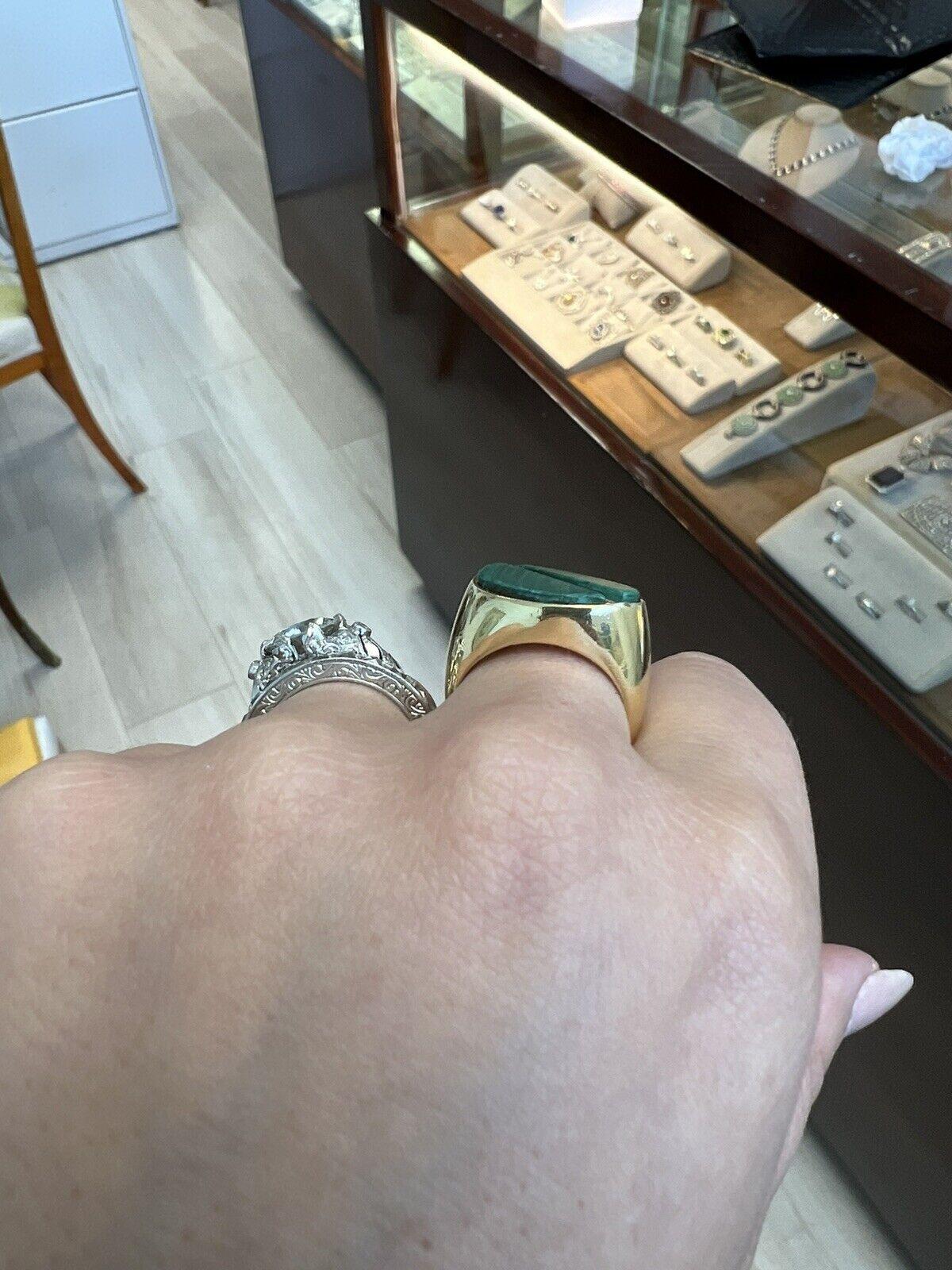 Cartier Vintage 18k Yellow Gold & Malachite Cocktail Ring Fully Hallmarked Rare 4