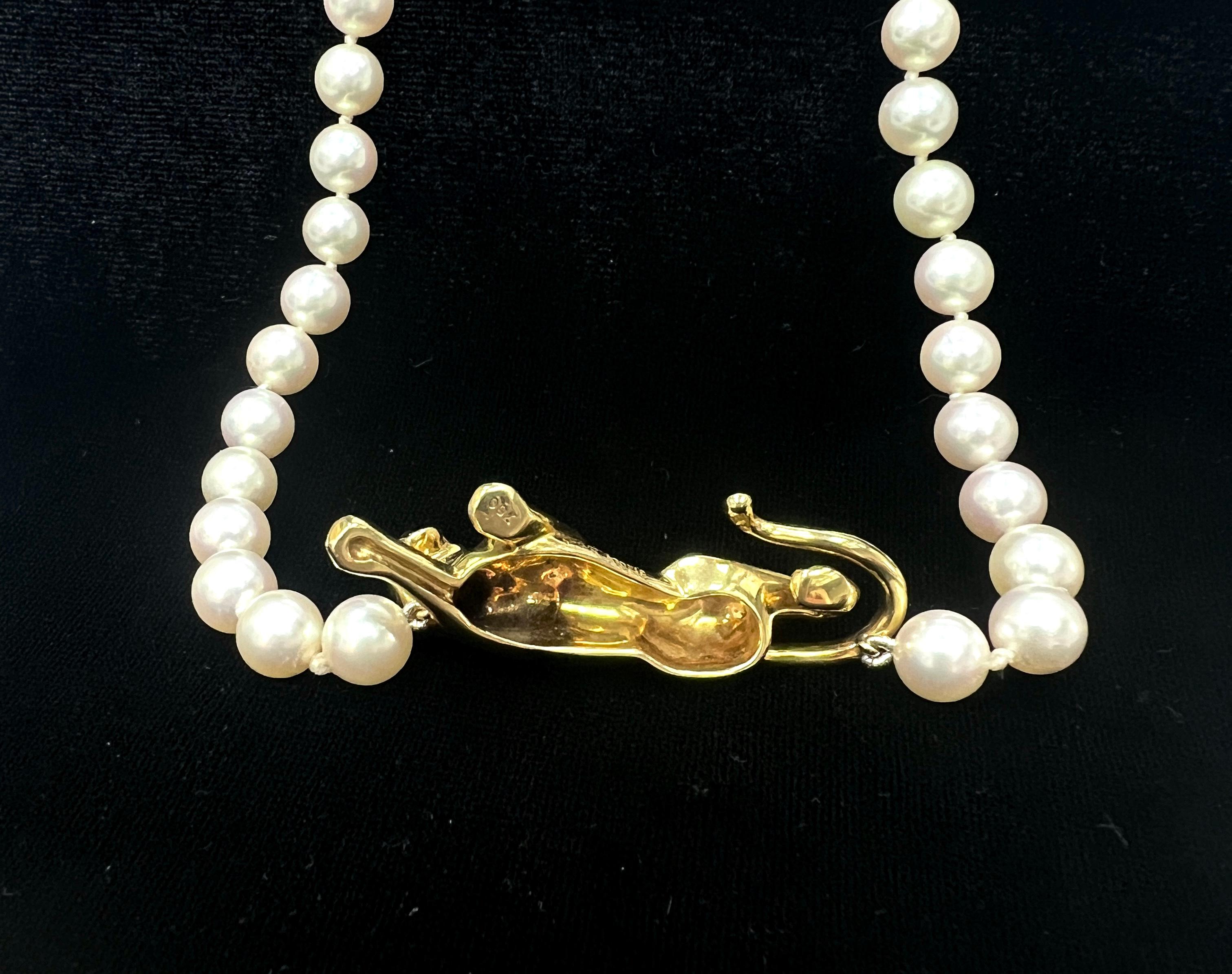 Cartier Collier vintage Panthère en or jaune 18 carats, émeraudes et perles Pour femmes en vente