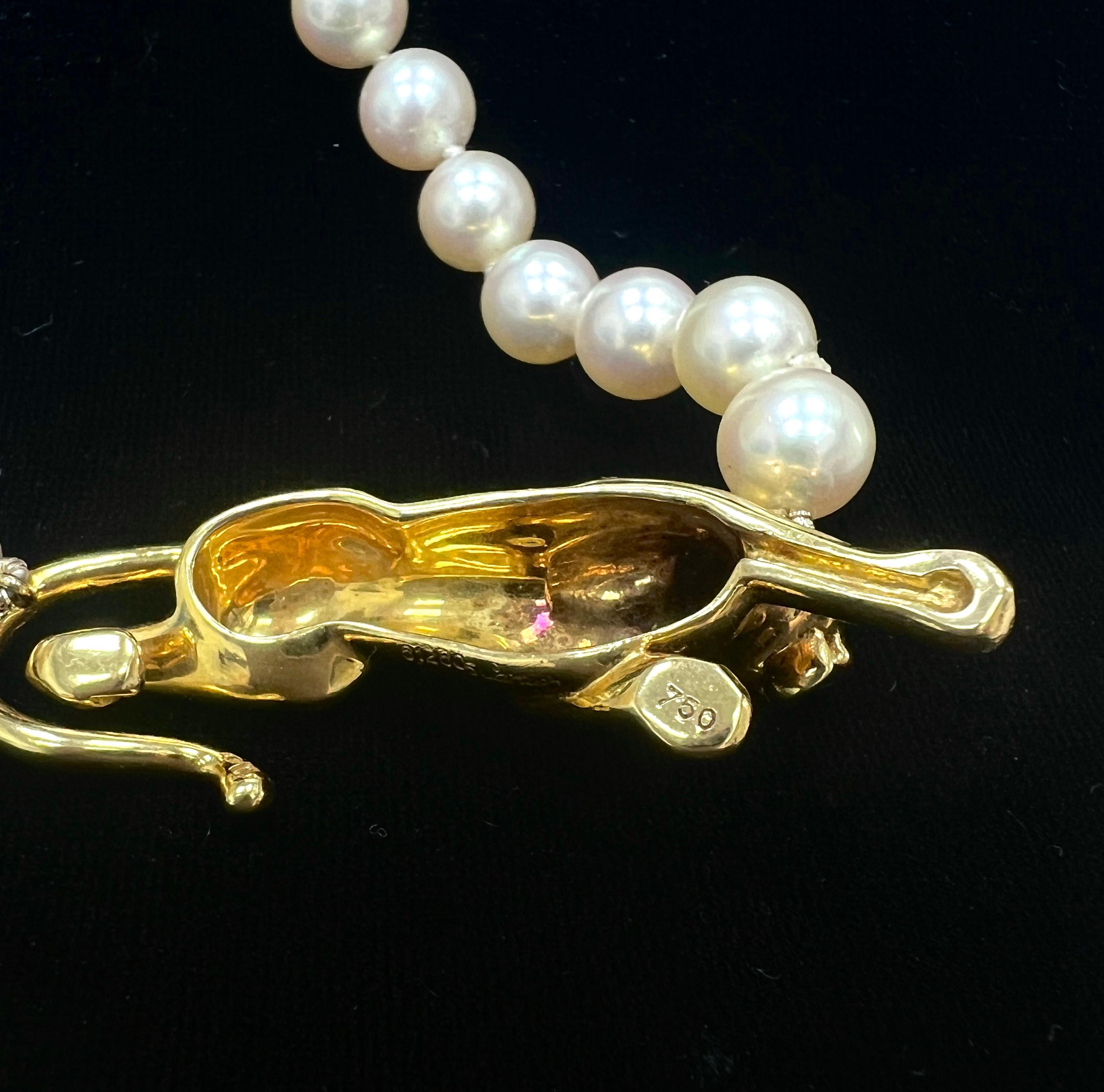 Cartier Collier vintage Panthère en or jaune 18 carats, émeraudes et perles en vente 1