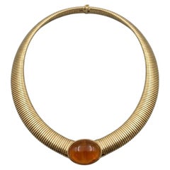 Cartier Vintage 18K Yellow Gold Tubogas Amber Collar Necklace