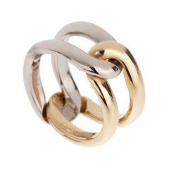 Cartier Vintage 18K Yellow & White Gold Interlocking Double Band Ring Sz 7