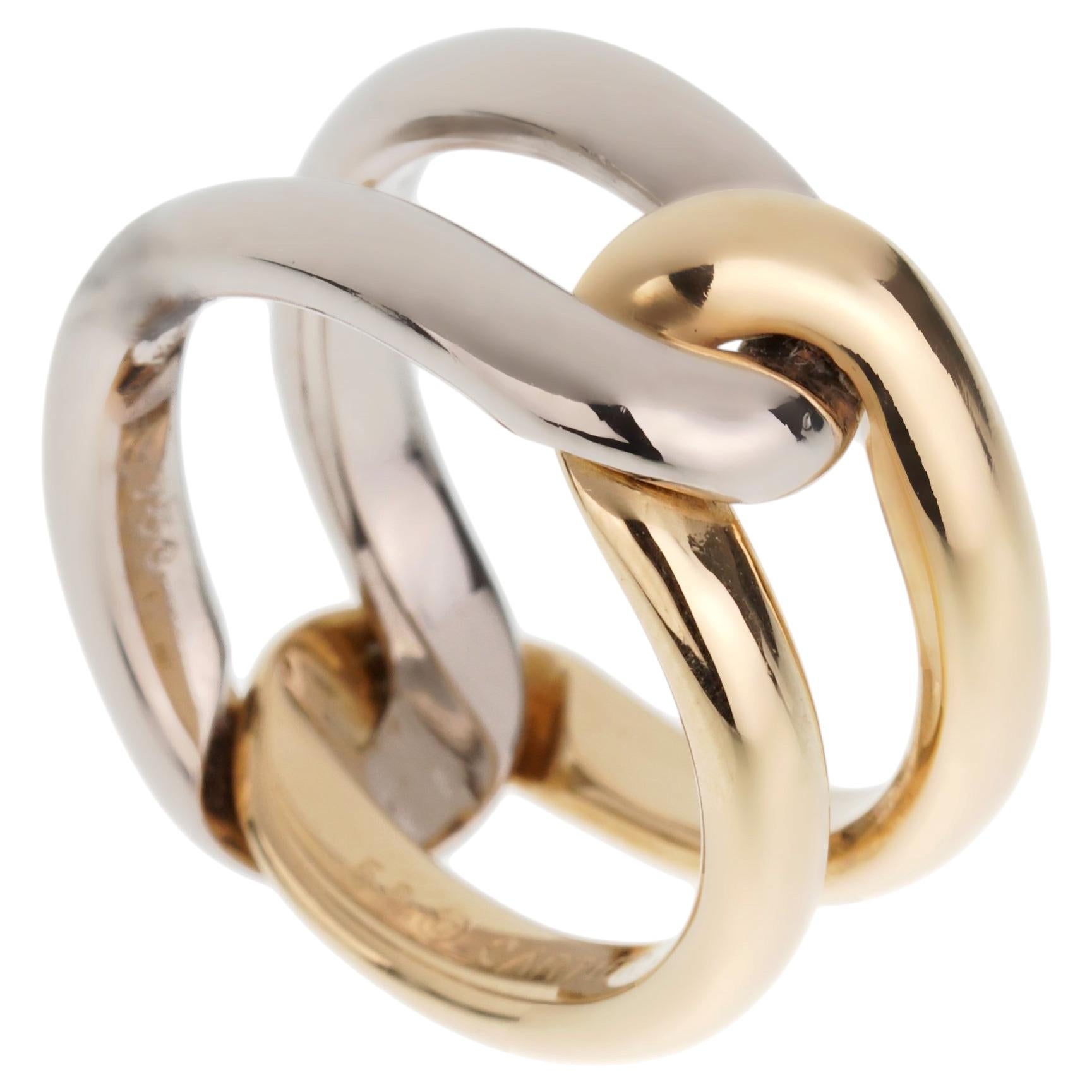 Cartier Vintage 18K Yellow & White Gold Interlocking Double Band Ring Sz 7