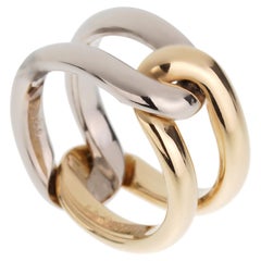 Cartier Vintage 18K Yellow & White Gold Interlocking Double Band Ring Sz 7