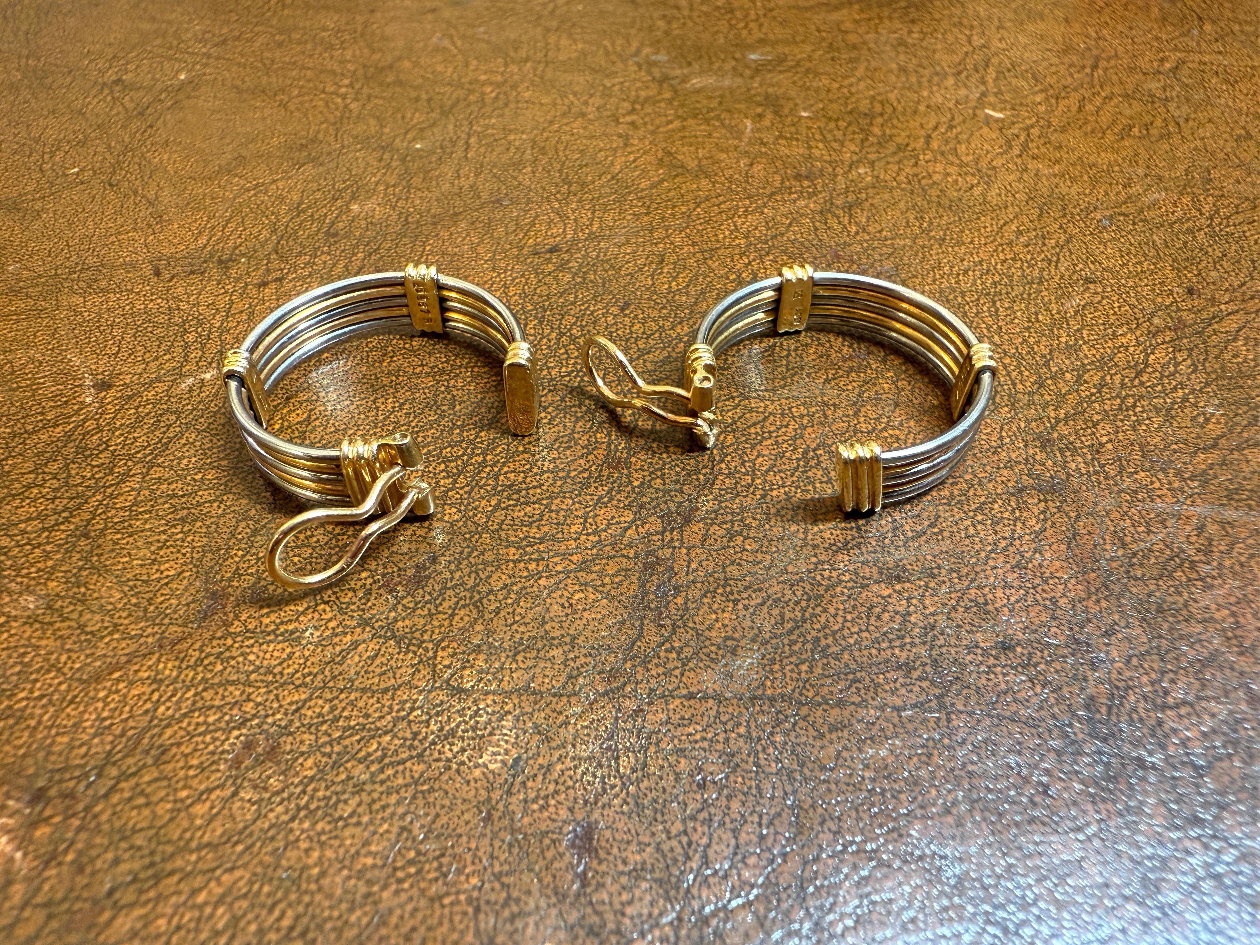Cartier Vintage 18kt Gold and  Stainless Steel Hoop Earrings In Excellent Condition For Sale In Milano, IT