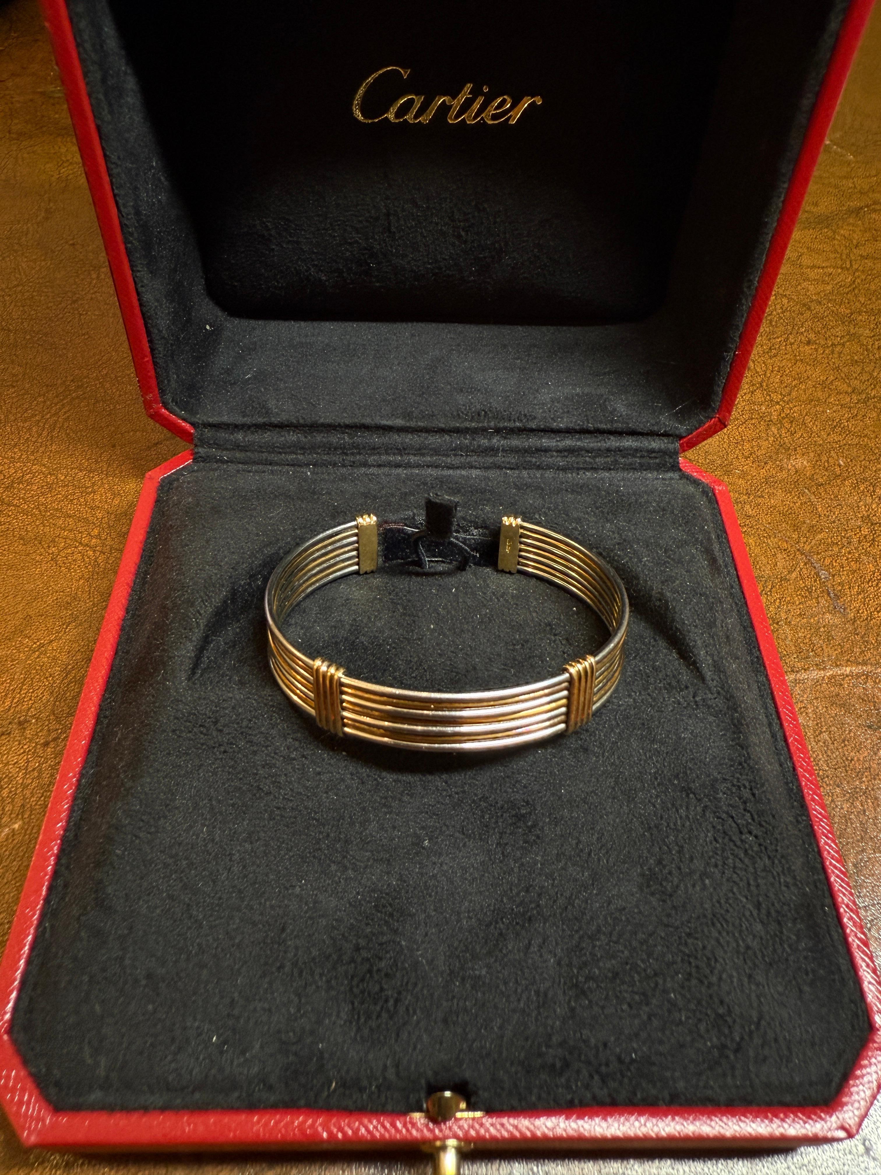 Cartier Vintage 18kt Gold Stainless Steel Bangle Bracelet For Sale 1